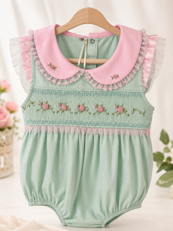 Mint & Pink Pima bubble romper .