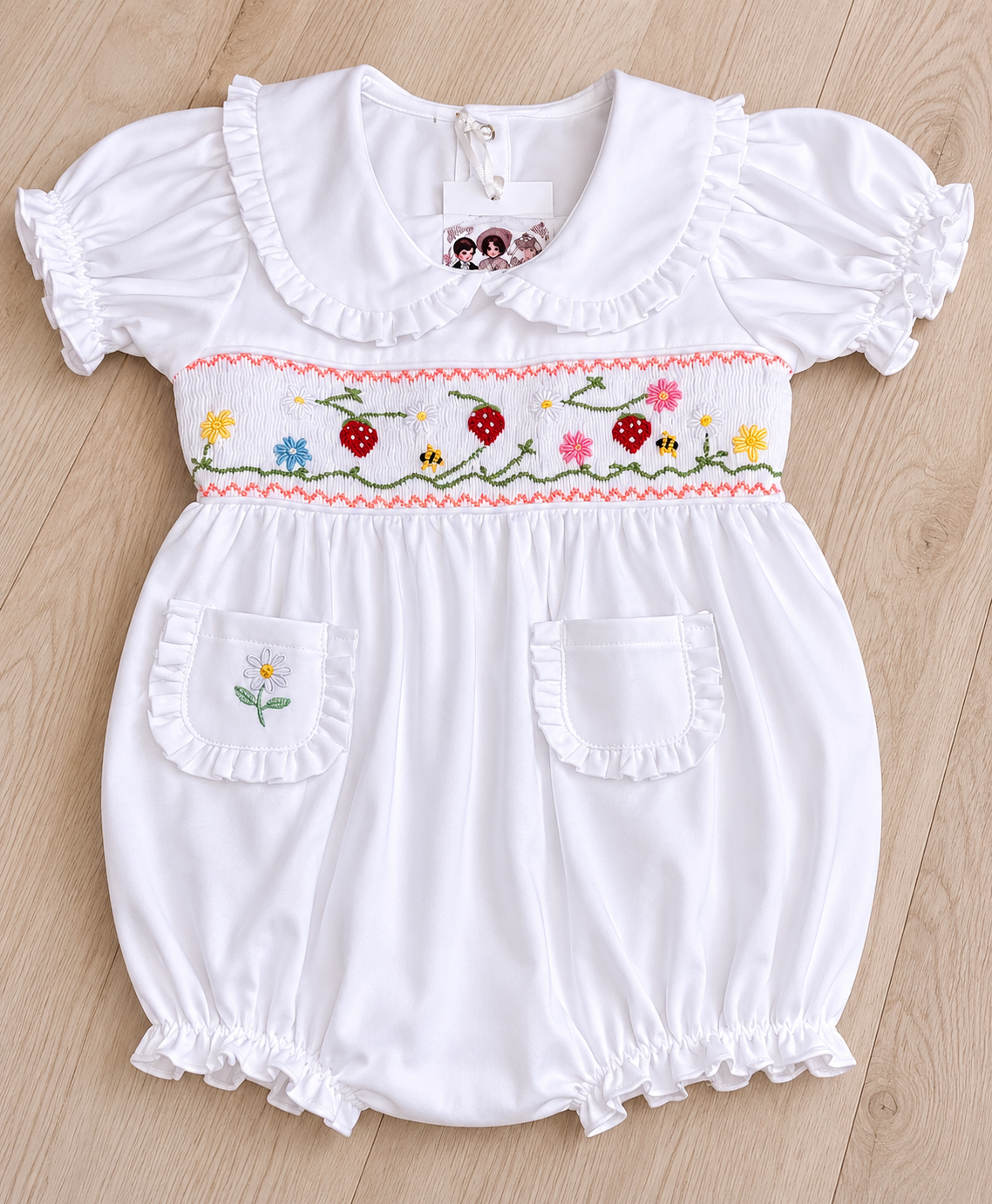 White Strawberry/ Bee Pima Romper .