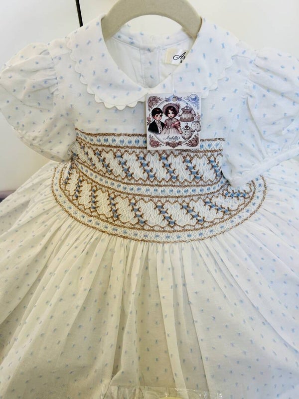 Blue & Tan Swiss-Dot Dress