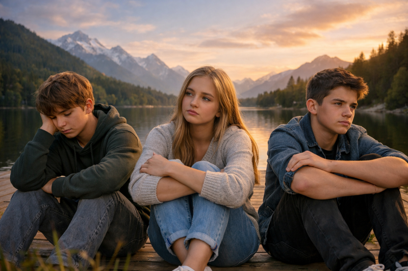 teenagers sitting in nature looking thoughtful representing emotional struggle and growth