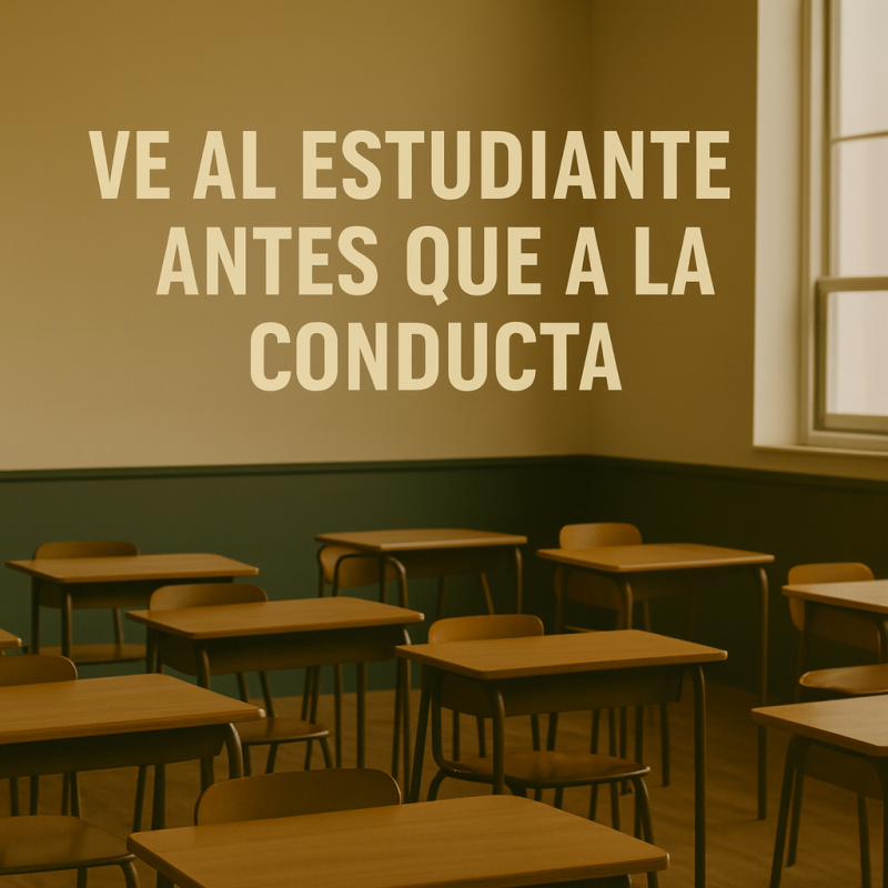  Fotografía de un aula tranquila con pupitres alineados y un mensaje motivador en español dirigido a profesores: “Cuando pierdes el control de la clase — puedes recuperar tu calma”. Ideal para artículos sobre gestión emocional, liderazgo educativo y estra