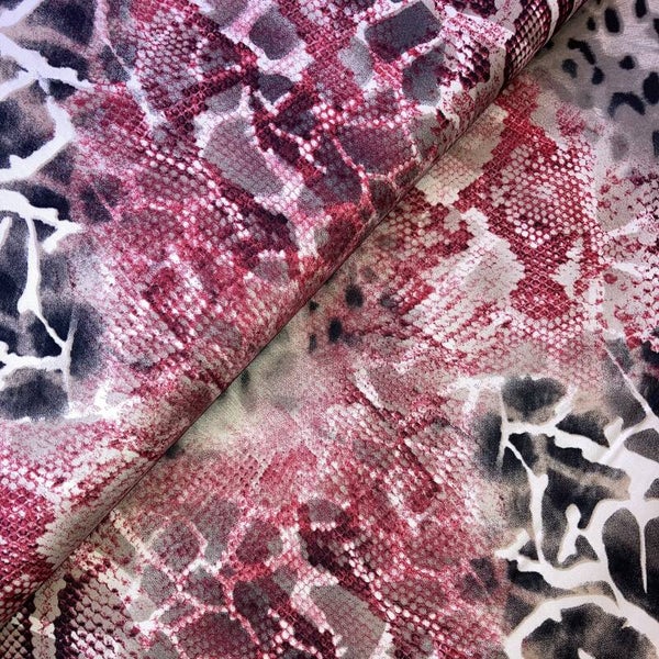 Satijnkatoen dierenprint rood/grijs 3009