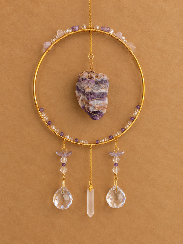 Suncatcher Chevron amethist en bergkristal