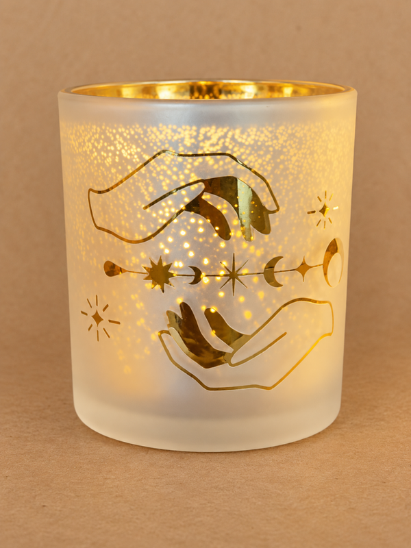 Sfeerlicht Matglas Metallic Spirituele Handen – wit & goud