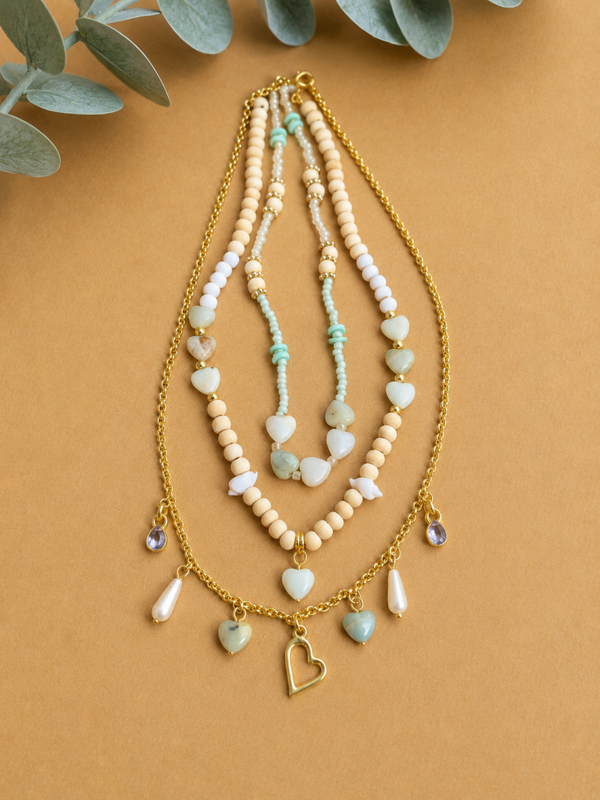 💚 Amazonite Hearts – Layered Ketting