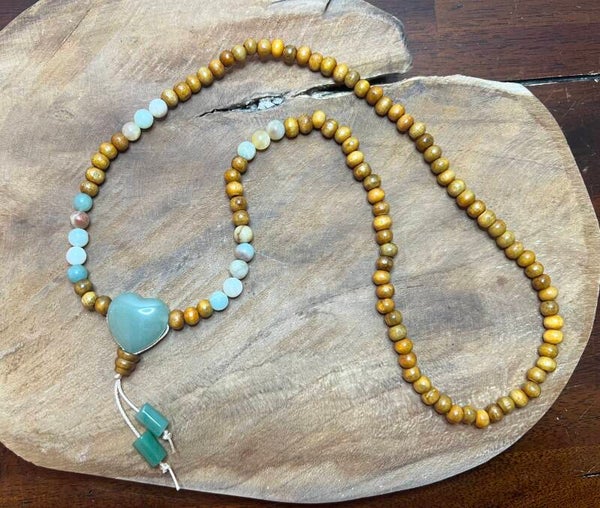 Mala Groene Aventurijn /Calciet / Sandelwood Handgemaakt