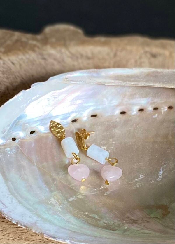 Fluistering van zachte liefde - Witte maansteen / rozenkwarts