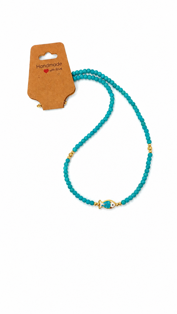 Handmade Turquoise Beaded Fish Necklace