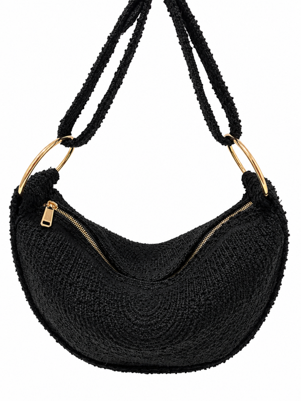 Crescent Shoulder Bag in Black or Natural colour option