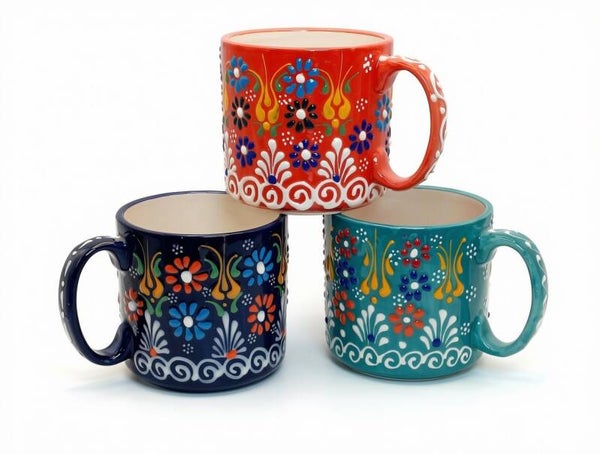 Handmade Turkish Ceramic Mug – Ottoman  Collection (12 oz) - 3 colour options
