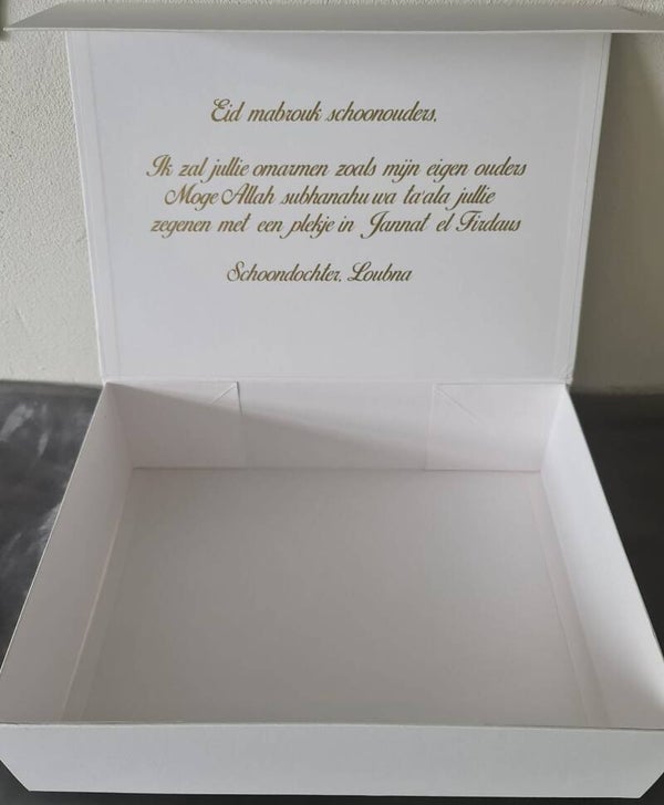 Cadeaudoos met tekst naar keuze
