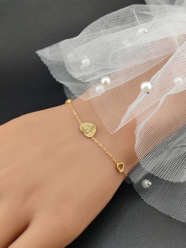 Gold Stainless Steel Bracelet Heart B027