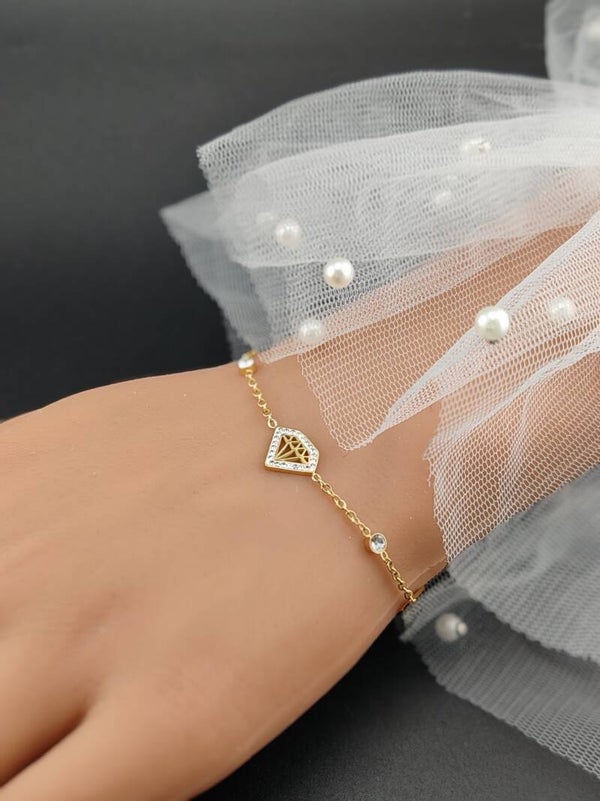 Gold Stainless Steel Bracelet Diamond B028