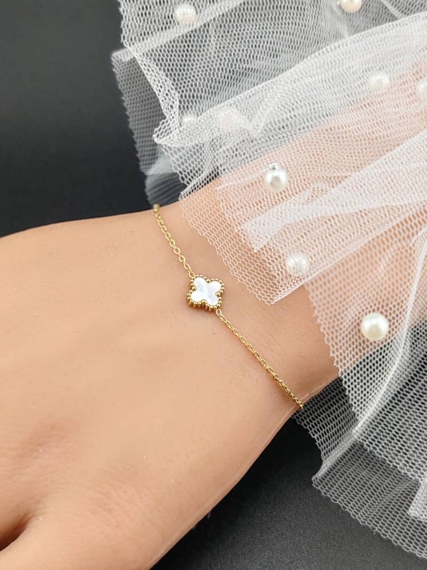 Gold Stainless Steel Bracelet Clover B033
