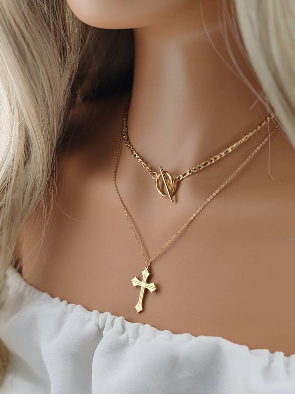 Gold Stainless Steel Necklace Cross C015