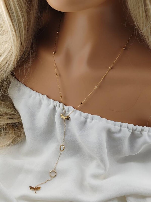 Gold Stainless Steel Necklace Dragonfly C044