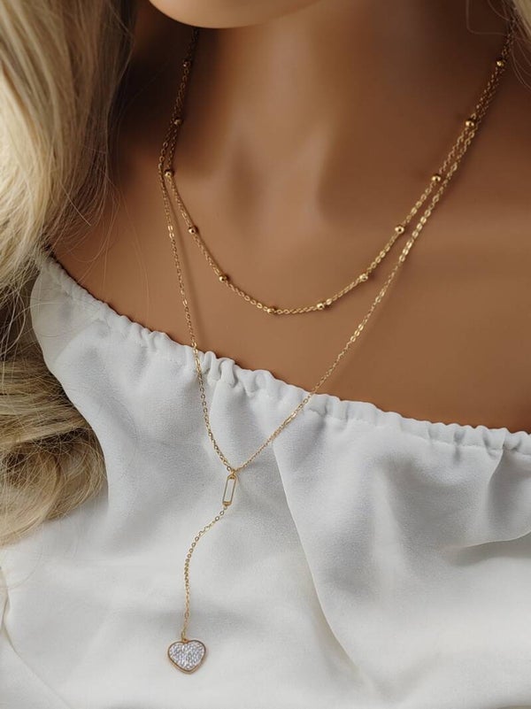 Gold Stainless Steel Necklace Heart C048