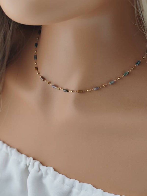 Gold Stainless Steel Necklace Stone C051