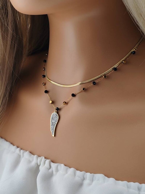 Gold Stainless Steel Necklace Wing C056
