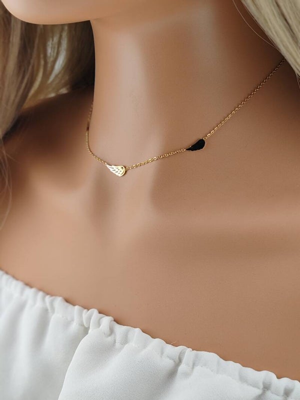 Gold Stainless Steel Necklace Wings C062