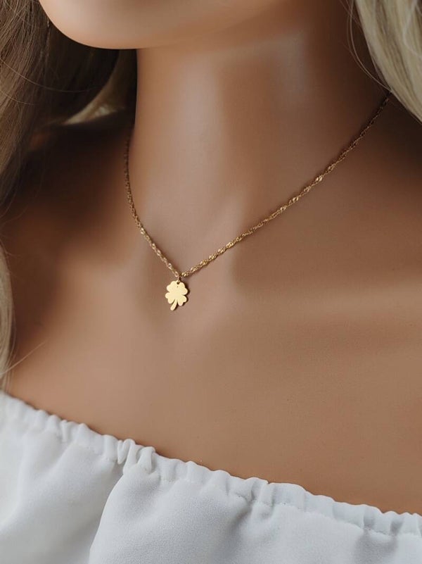 Gold Stainless Steel Necklace Clover C152