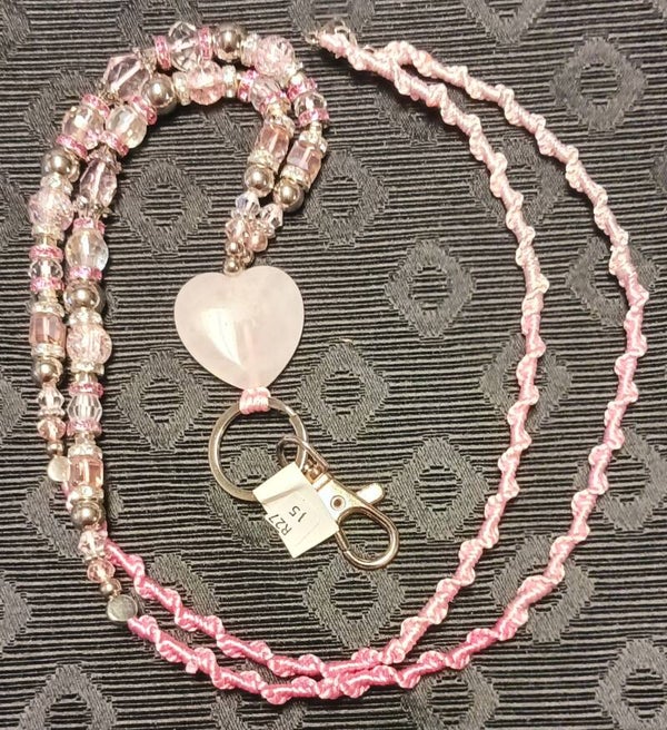Pink Heart Macrame Lanyard