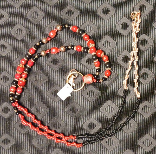 Black and Red Lady Bug Macrame Lanyard