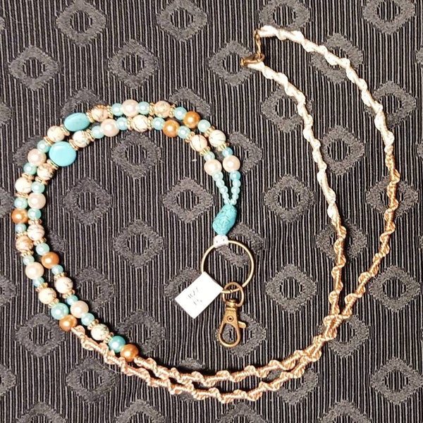 Blue Marble Beaded Macrame Lanyard