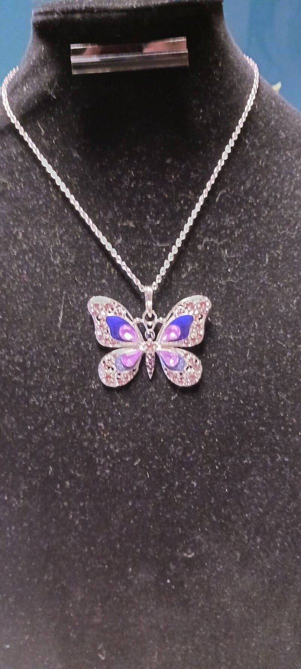 2 Tone Purple Sterling Silver Butterfly Necklace