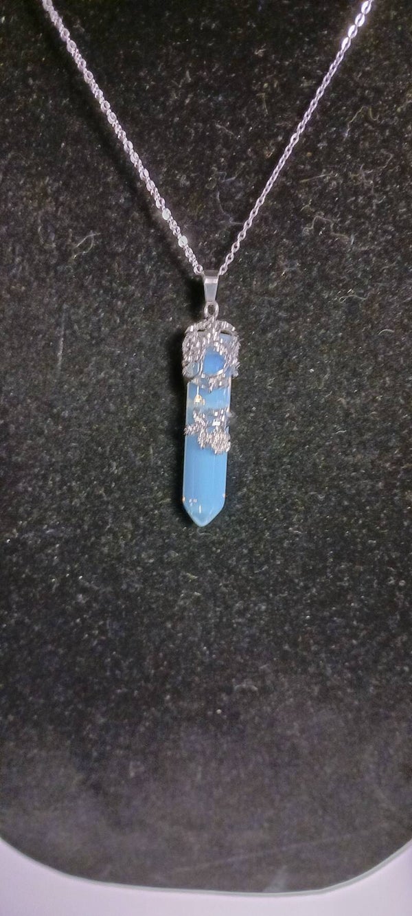 White Crystal Reiki Engraved Stainless Steel Necklace