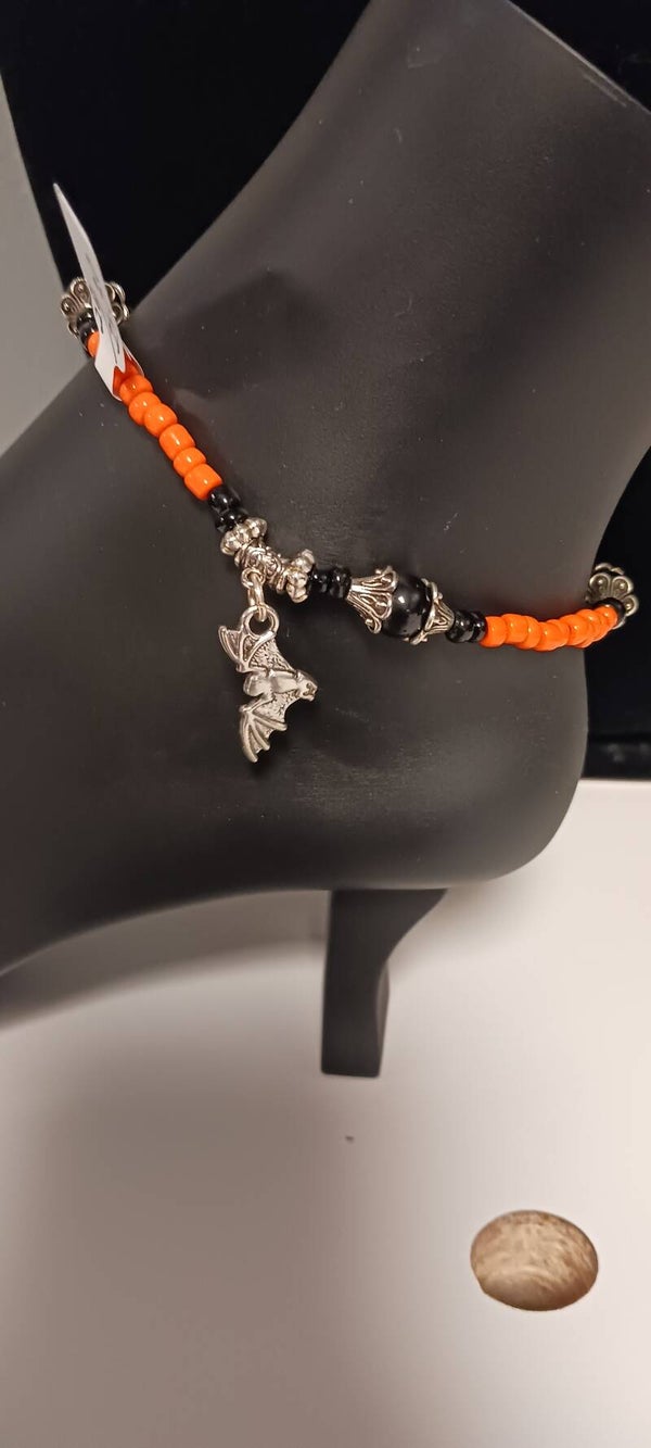 Orange and Black Beaded Spider Anklet