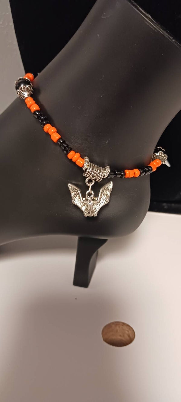 Orange and Black Beaded Spider Anklet