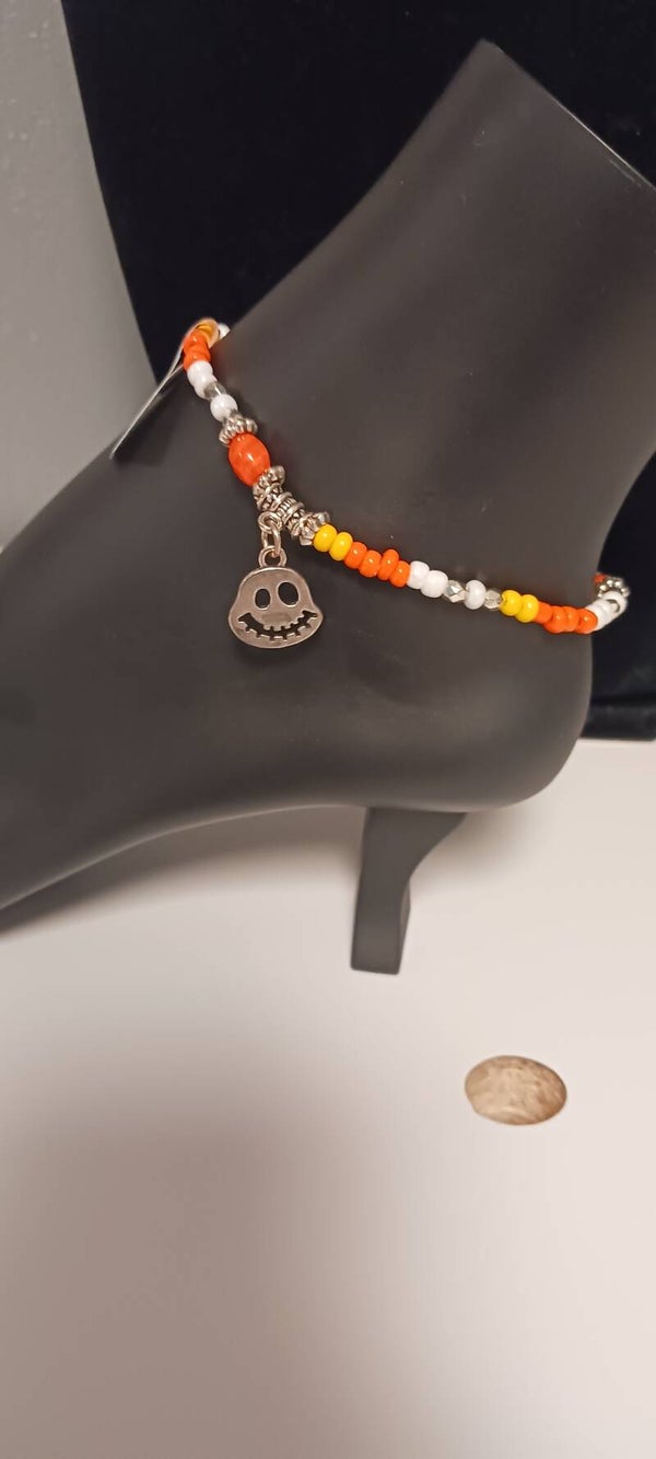 Orange and Black Beaded Candy Corn Oogie Boogie Charm Anklet