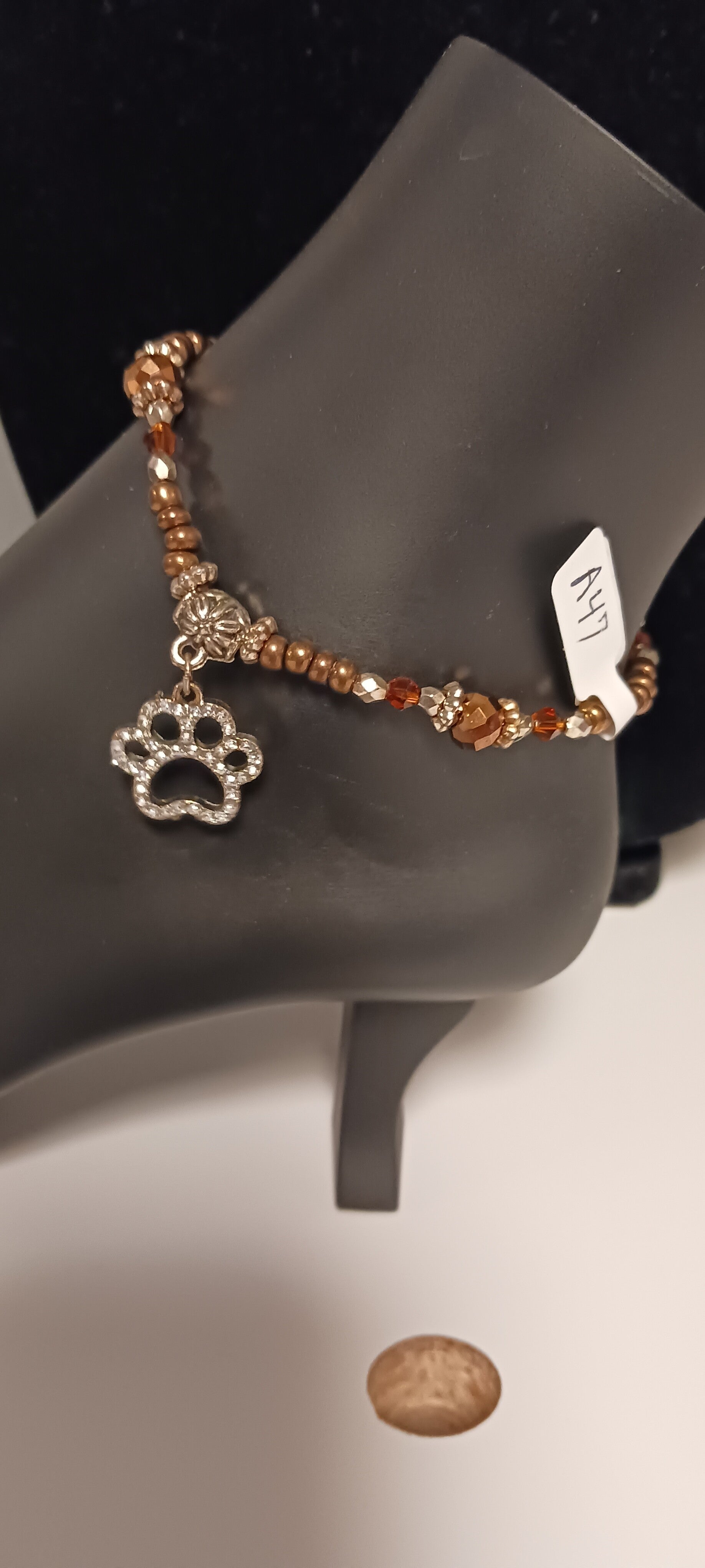 Beaded Earth Tone Puppy Paw Bling Anklet