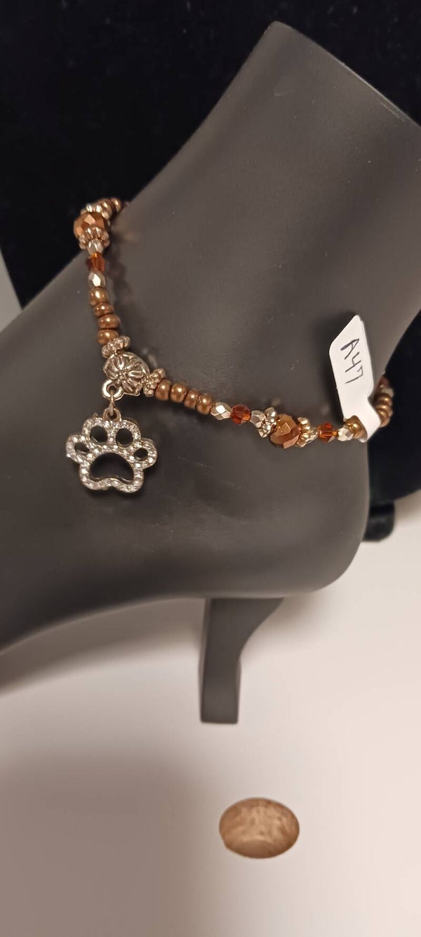 Beaded Earth Tone Puppy Paw Bling Anklet