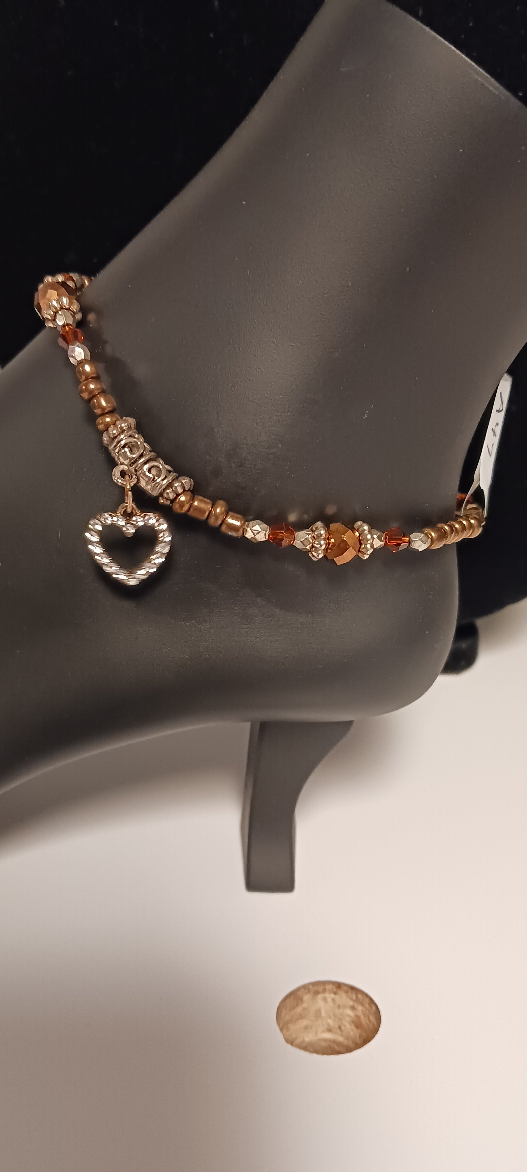 Beaded Earth Tone Heart Bling Anklet