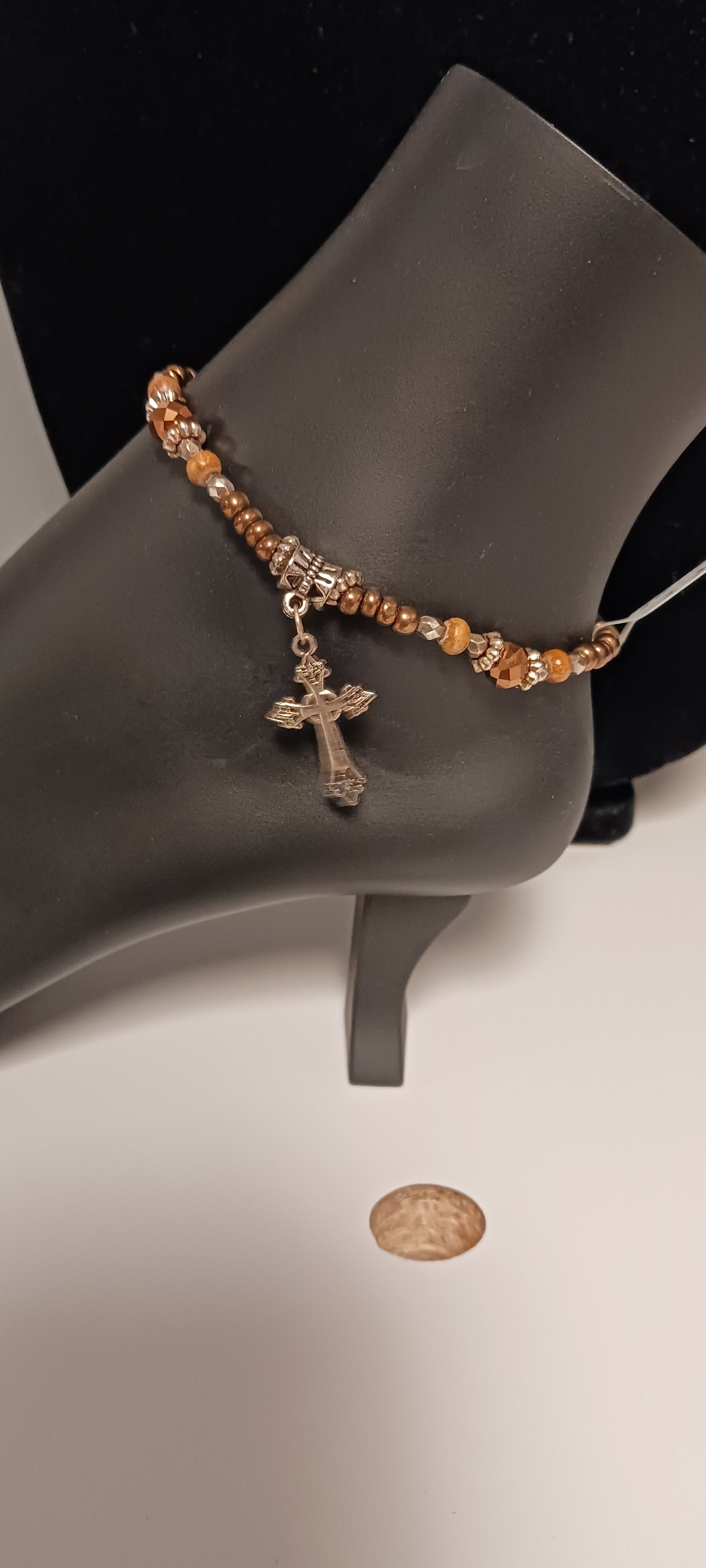 Beaded Earth Tone Cross Anklet