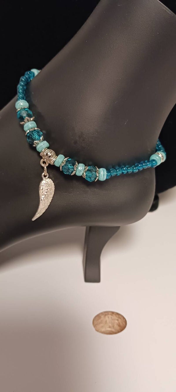 Ocean Blue Beaded Feather Anklet
