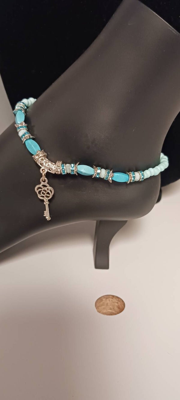 Sea Blue Beaded Key Anklet
