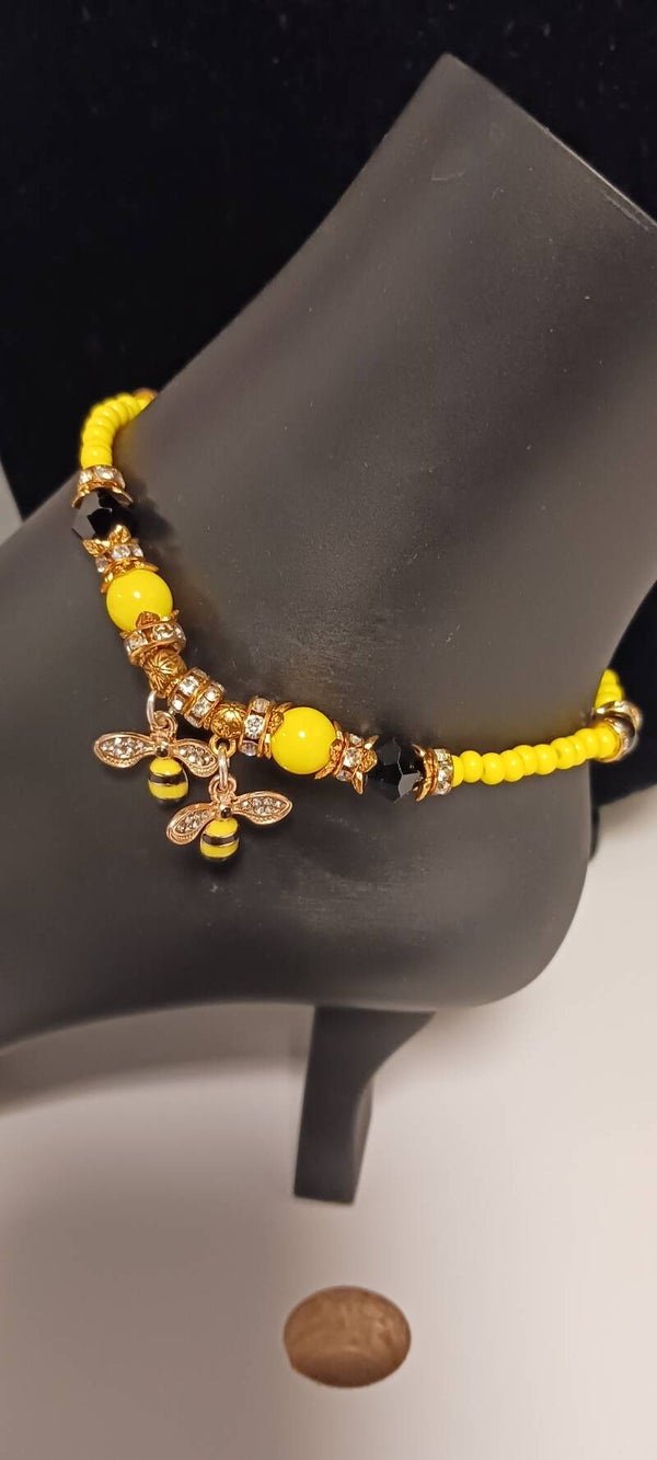 Black and Yellow Double Bee Beaded Anklet