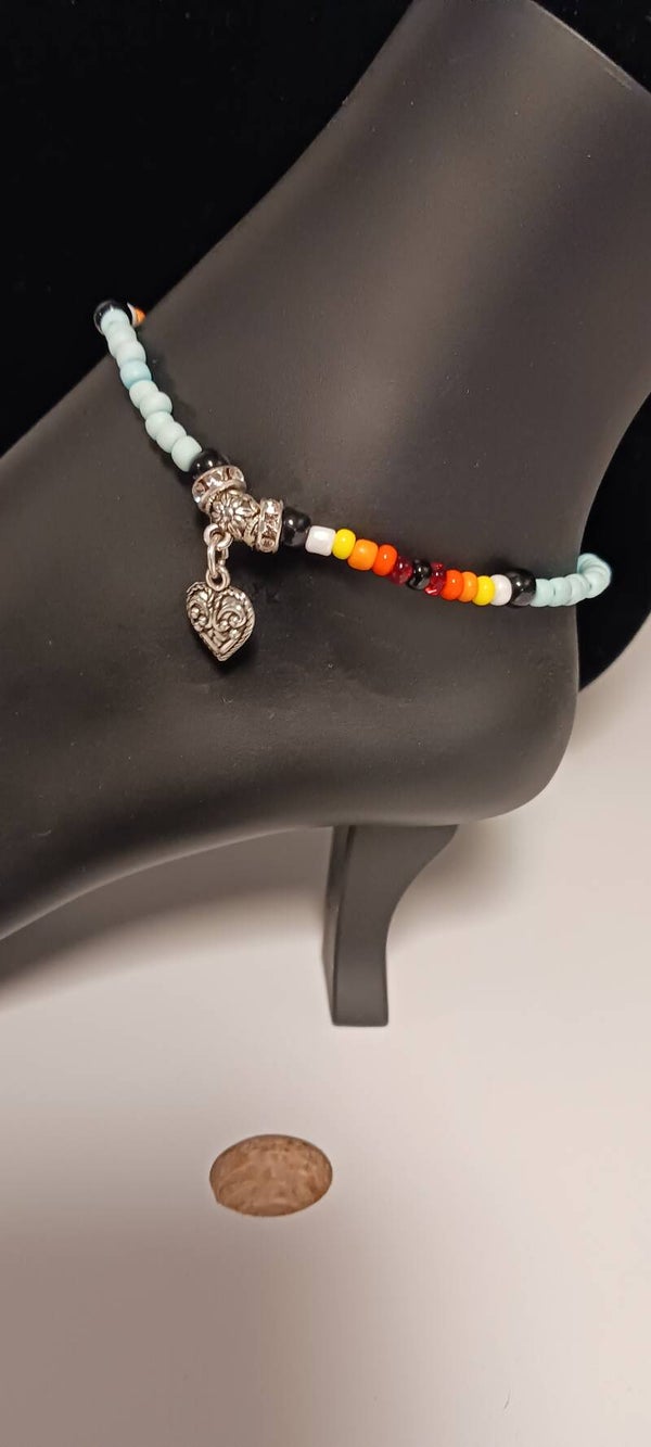 Bohemian Blue Beaded Heart Anklet
