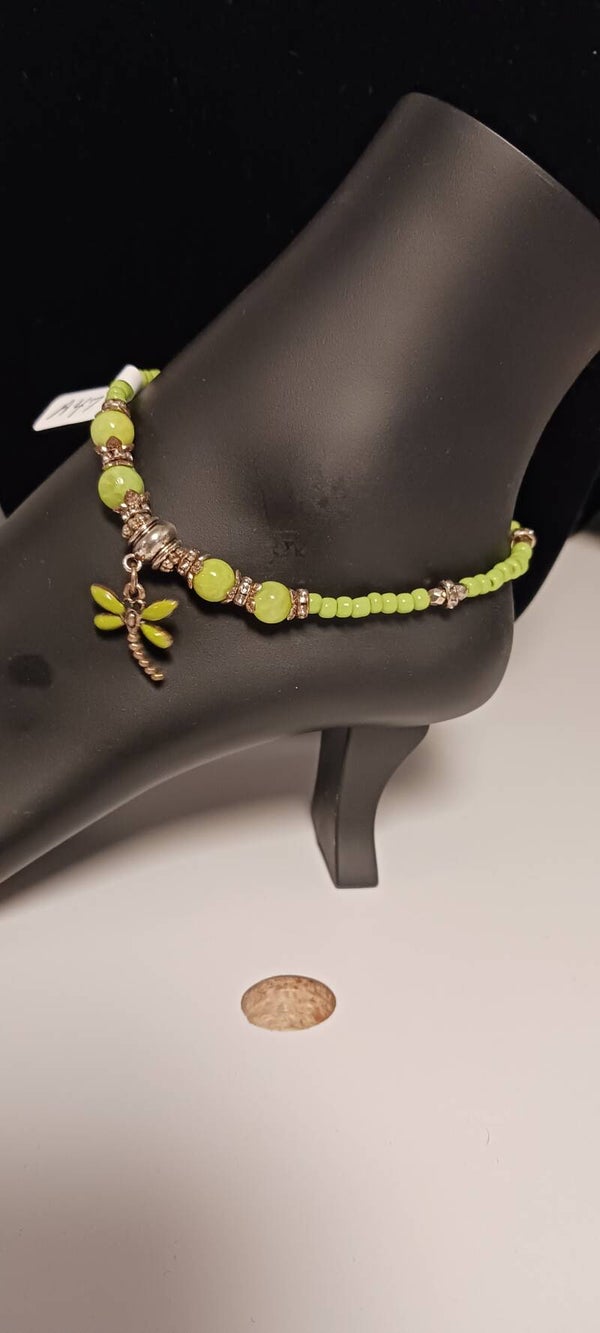 Green Apple Beaded Dragonfly Anklet