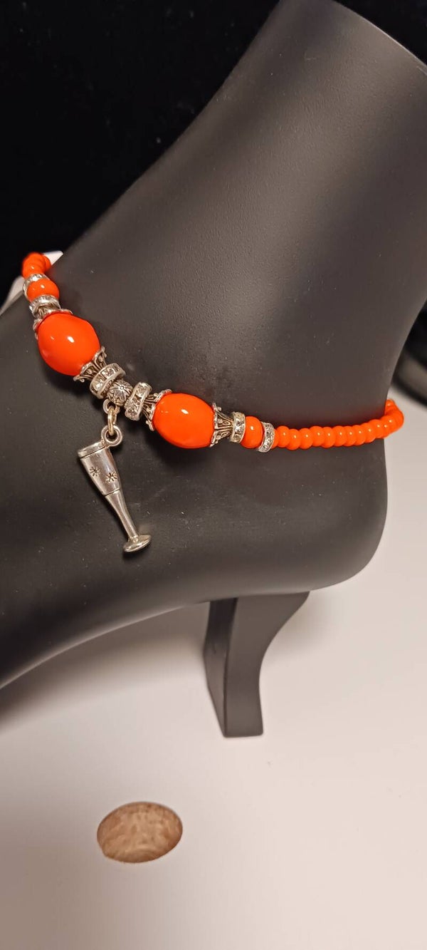 Orange Beaded Champagne Flute Anklet