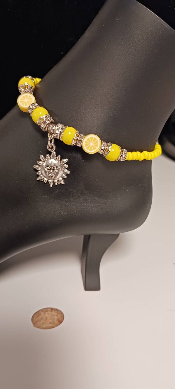 Yellow Lemon Wedge Beaded Sun Anklet