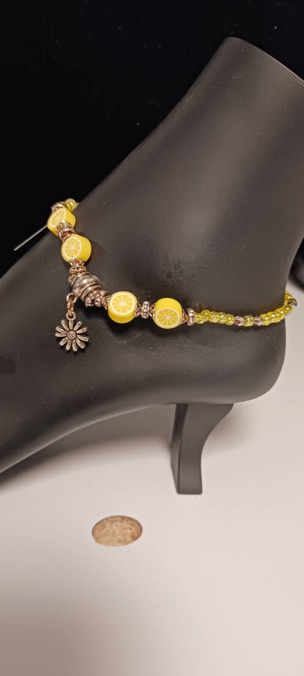 Yellow Lemon Wedge Beaded Daisy Anklet