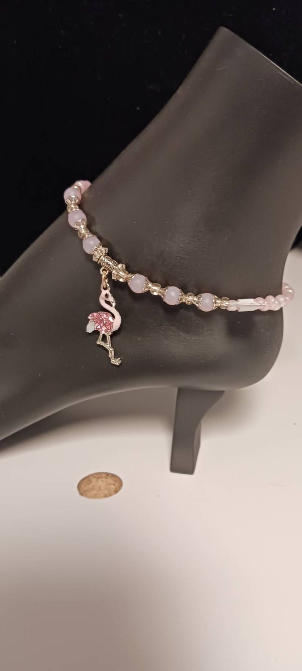 Pretty in Pink Beaded Flamingo Anklet