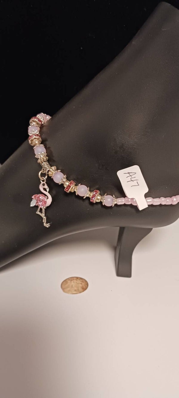 Pretty in Pink Beaded Flamingo Anklet