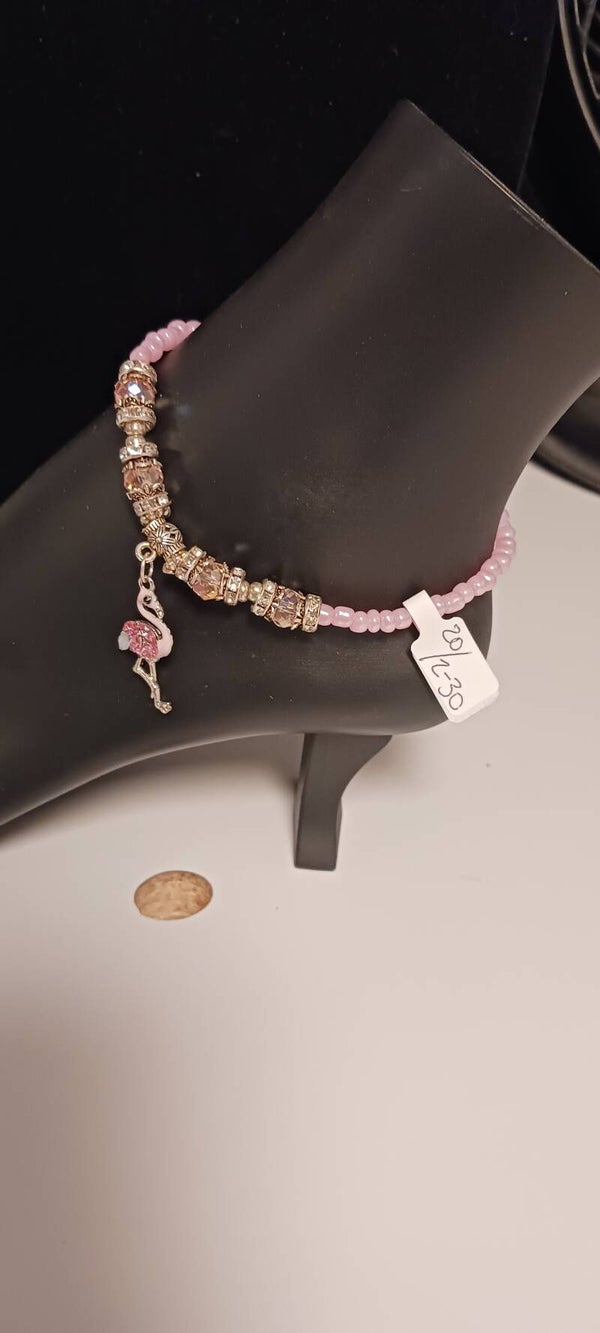 Pretty in Pink Beaded Flamingo Anklet