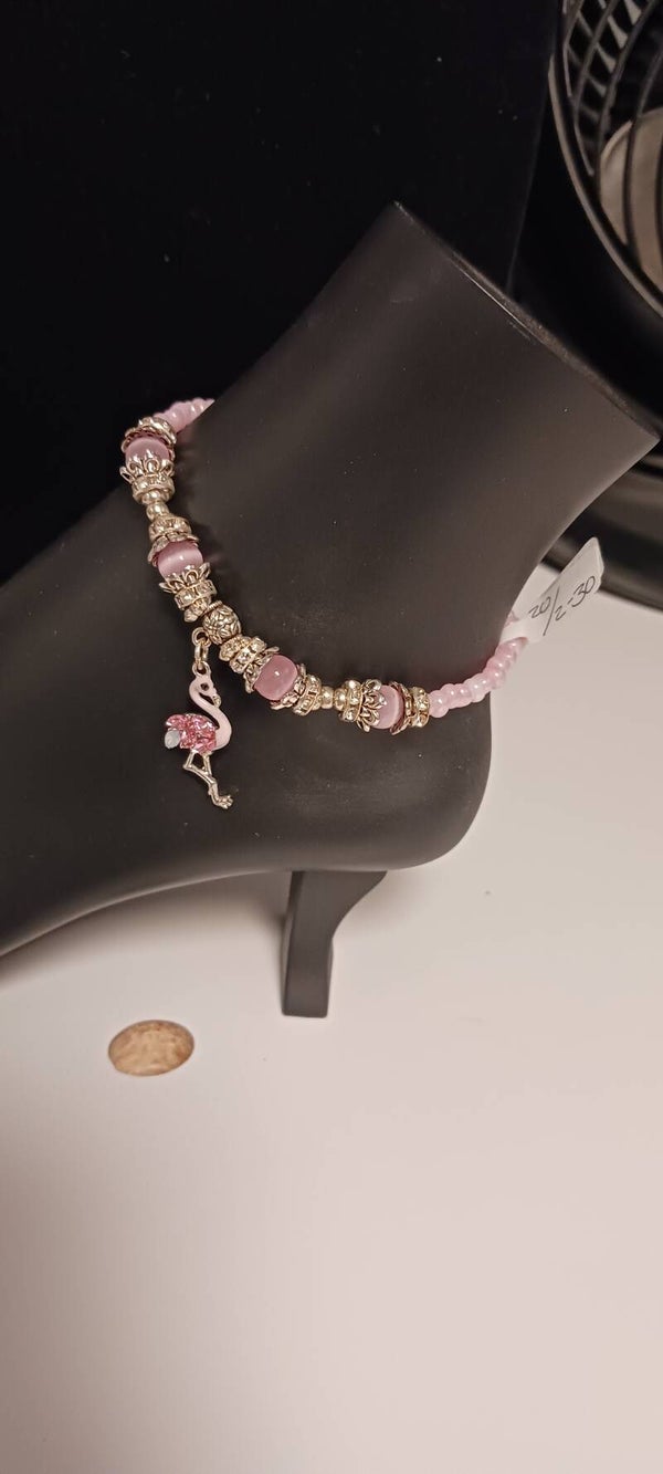 Pretty in Pink Beaded Flamingo Anklet