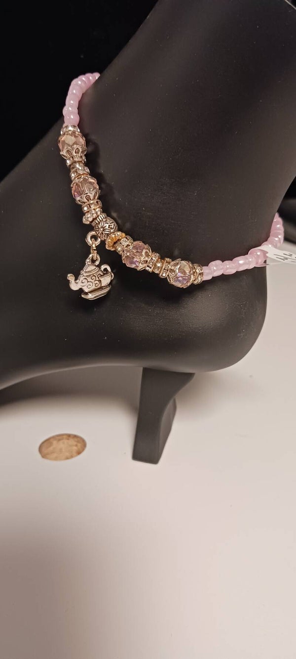 Pretty in Pink Beaded Teapot Anklet